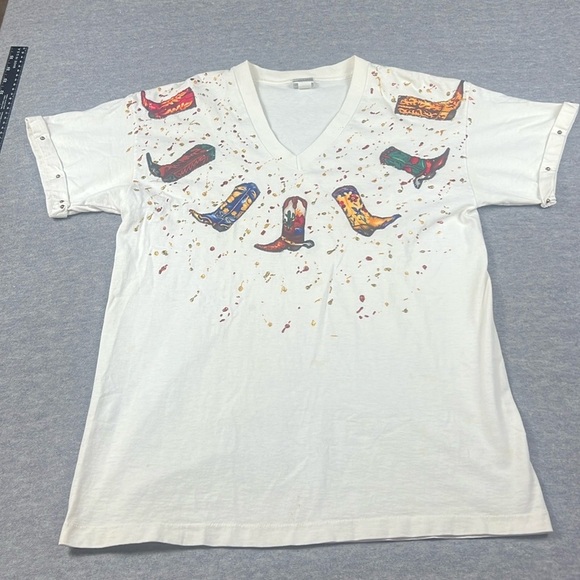 Susie Sparkle Tops - Vintage Single Stitch Western T-Shirt Womens Size Large USA Made Splatter Paint